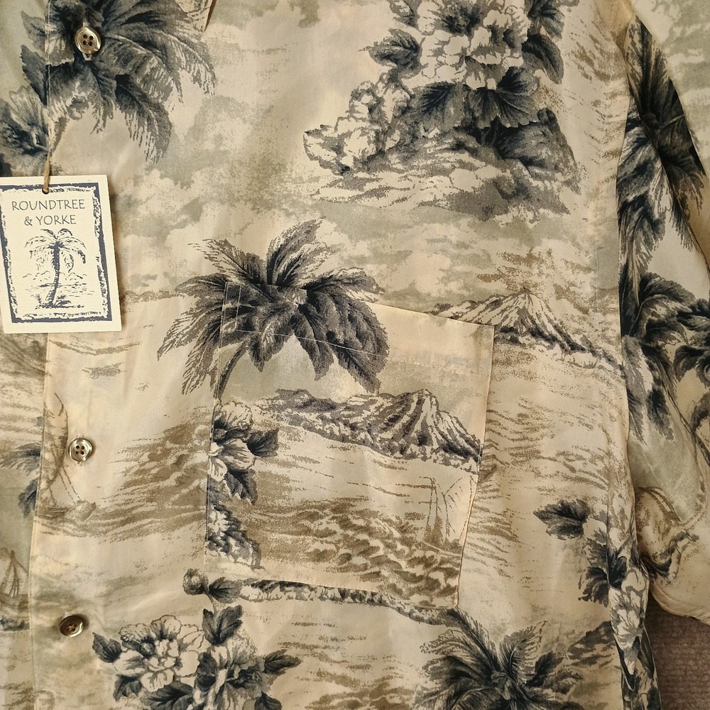 Roundtree Yorke Men's XL Short Sleeve Shirt Silk Hawaiian Button Green - Picture 2 of 6